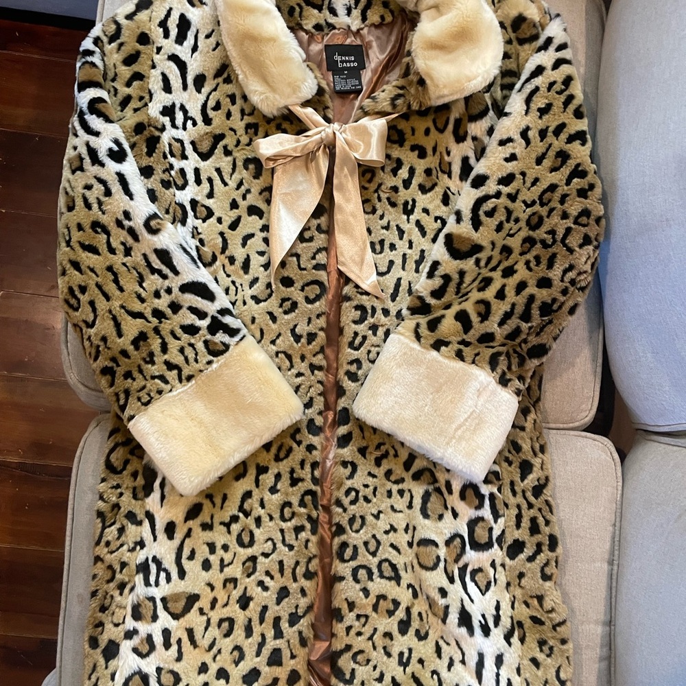 Dennis Basso Cream and Black Faux Fur Coat